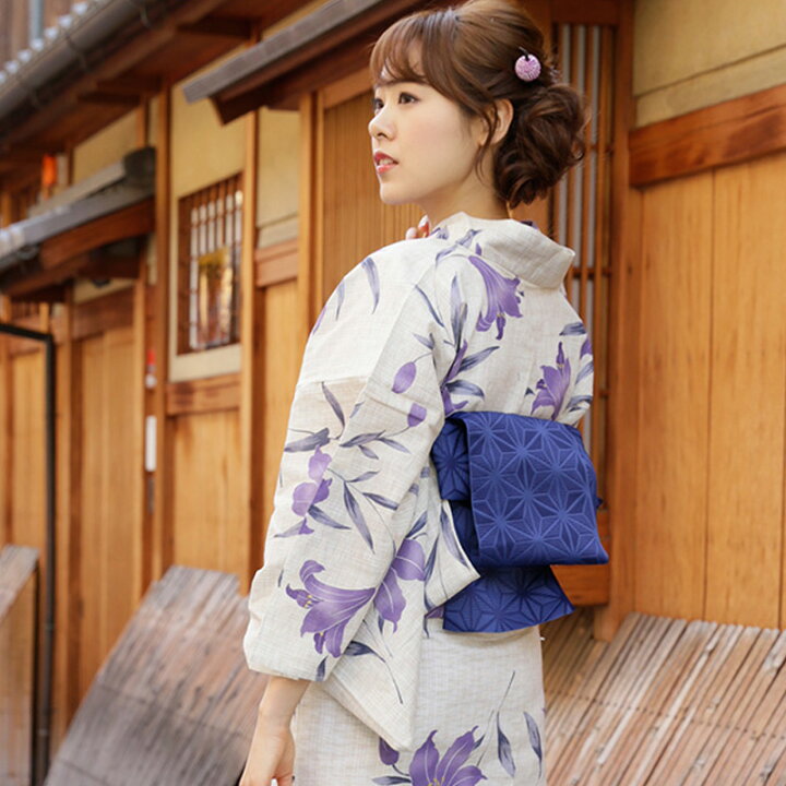 楽天市場 浴衣 単品 レディース ゆかた 女性 大人 女物 大人浴衣 浴衣単品 夏 かわいい オシャレ モダン レトロ 販売 購入 綿麻 麻混 綿麻生地 高級浴衣 生成 白 ホワイト 紫 パープル 百合 京都みさやま