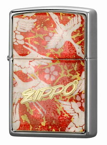 Zippo ジッポー オイルライター Yuzen Japanese paper 友禅和紙 鶴 赤 プレート友禅和紙エポ盛り仕上げ