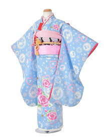 【レンタル】七五三 レンタル 着物 7歳 フルセット 女の子 七歳 753レンタル(7歳女児）SEIKO薔薇刺繍 貸衣装 前撮り 着物 レンタル 115cm~125cm 七五三レンタル 水色 女の子 753 かわいい子供 七五三 着物 7歳 レンタル お正月 新品足袋プレゼント 往復送料無料