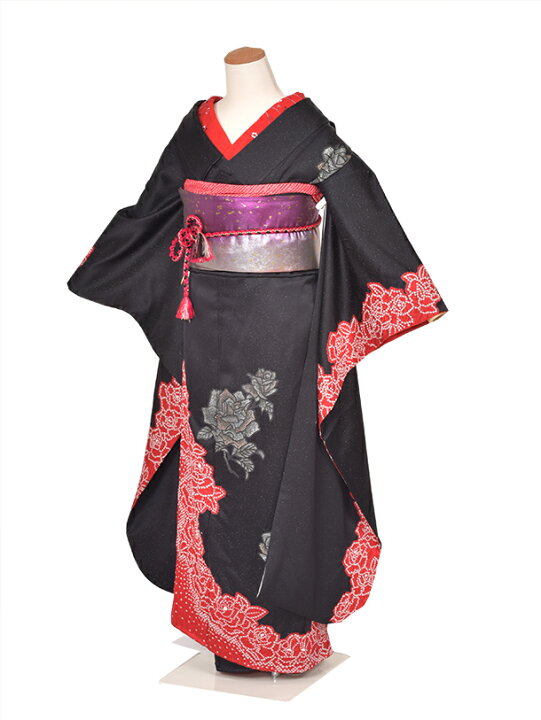 楽天市場 レンタル 振袖 黒バラ絞りfr652 正絹 花魁風振袖 成人式 結婚式 結納 およばれ 姉妹結婚式 絞り 古典着物 豪華振袖 2次会 式典 レンタル振袖 フルセット 足袋プレゼント 送料無料 レンタル衣裳京なごみ楽天市場店