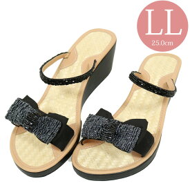 サンダル レディース 女性用 和サンダル LLサイズ 大きいサイズ 浴衣 25.0cm リボン 黒 ブラック ミュール おしゃれ かわいい 歩きやすい 562678