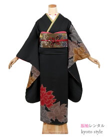 【レンタル】振袖 レンタル セット プチサイズ [小柄][貸衣装 貸衣裳 成人式 結婚式 卒業式 結納 きもの 振袖 着物 レンタル]　黒 ブラック 振り袖 シンプル 柄少なめ 小さいサイズ 晴れ着 振袖レンタル Pサイズ 女性 和服 ネットレンタル【往復送料無料】72142
