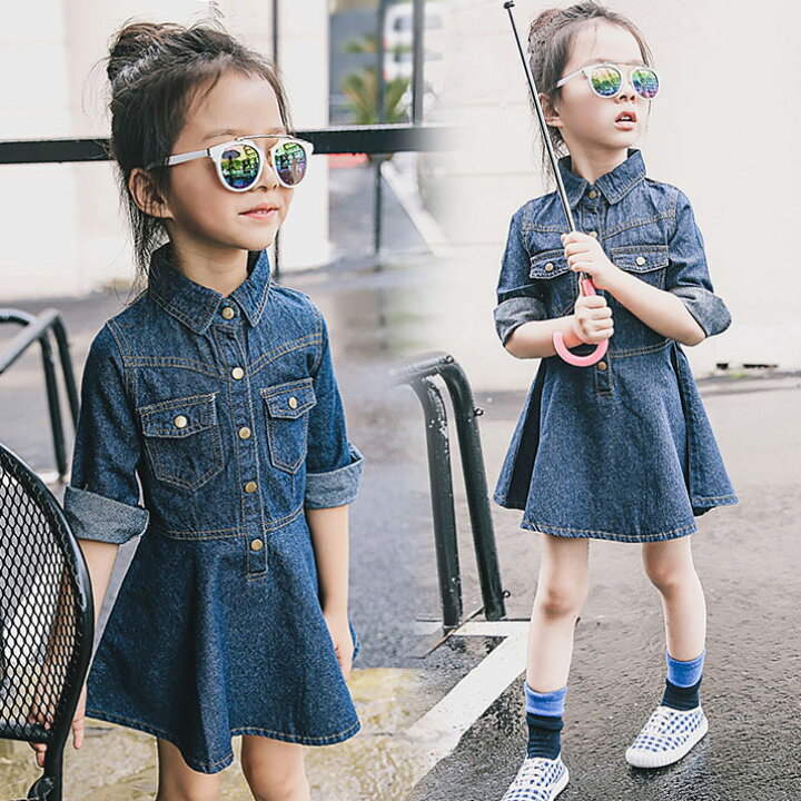 楽天市場 子供服 女の子 ワンピース 長袖 デニムワンピース 襟付き 韓国子供服 ジュニア キッズ Dress スーツワンピース 通学着 通園着 フォーマル 韓国子供服 京プランshop