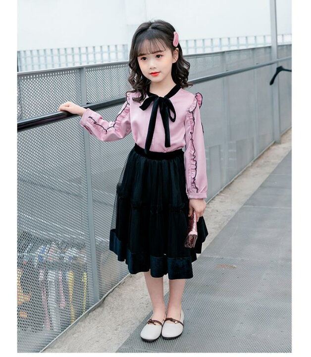 楽天市場 子供服 ワンピース 2点セット 韓国子供服 女の子 長袖 ワンピース キッズ 可愛い 春秋ワンピース 発表会 卒園式 入学式 京プランshop