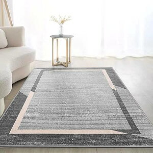 カーペット ラグ ラグマット 北欧 幾何学模様 絨毯 カシミヤのような質感 ウィルトン織り 滑り止め付 しっかり 丈夫 ライン柄 オールシーズン 床暖房 ホットカーペット対応 (120x160cm, グレー