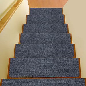 吸着階段マット 階段用ステップマット 滑り止め付き ずれない 階段カーペット【70×22cm×15枚入り】 洗濯機丸洗える ペット シニア 負担軽減 キズ防止 防音 カットOK 階段すべり止めマット ダ