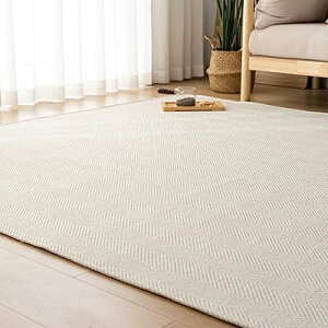 ラグ カーペット 春 夏 190x190cm 2畳 ラグマット ヘリンボン柄 北欧 じゅうたん 無地調 幾何学模様 床保護 防音 リビング 滑り止め オールシーズン適用 安心素材 アイボリー