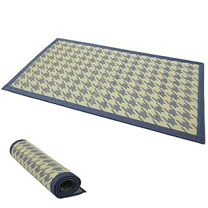 い草 玄関マット ござ マット ラグ 70x120cm 厚手 ウレタン入り ふっくら 滑り止め付き 裏張り 和風 モダン おしゃれ 室内 長方形 紋織り 千鳥格子柄 ブルーグレー 消臭 抗カビ