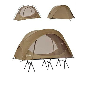 ソロテント 1-2人用 キャンプテント 自立式 コットテント TC 通気 防風 軽量 簡易テント 2点セット カーキー(インナーとフライシート)