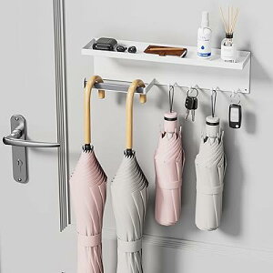 マグネット式玄関傘立て 穴あけ不要 滑り止め付き 折り畳み傘/長傘対応 小物収納 コンパクト 省スペース 簡単設置 ホワイト