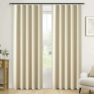 カーテン 遮光 断熱 178cm丈 2枚組 ベージュ フィンランドスタイル フック付き 寝室用 リビング 間仕切り 目隠しカーテン 防音