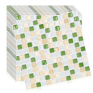 【20枚】タイルシール 防水 耐熱 キッチン 洗面所 トイレ DIY 家具やアイテムの装飾 モザイクタイルシート 壁紙シール 3D リメイクシート (25x25cm, グリーン)