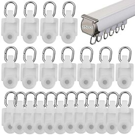 カーテンランナー 後入れランナー 25個セット カーテンレール部品 カーテンフック プラスチック製 軽量 静音 角型とL型対応 カーテンレールランナー 溝幅約6mm-8mm対応 オフィス/ホテル/病院/老人ホーム/家庭用 （ホワイト）
