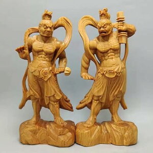 仏像 木彫り 金剛力士像 二体一対 天然 崖柏木 仁王像 護法善神 高さ12cm