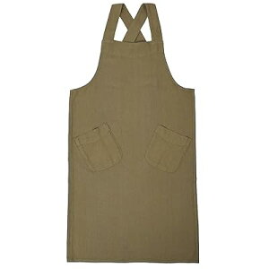 コットンリネンエプロン純色エプロン女性用 クロスバック キッチンエプロン ポケット付き ピナフォアドレス ベーキング 料理 ガーデニング 作業用,カーキ