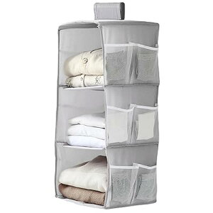 吊り下げ収納 2段式 3段式 衣類ラック クローゼット 水洗い可能 防湿防カビ 取り付け簡単 下着 靴下 帽子 収納 インストール不要 (グレー, 3段式)