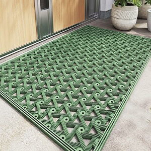 玄関マット 屋外 泥落とし 泥抜け 滑り止め 排水 耐久性 無地 シンプルデザイン 凸凹 雨の日 雪 家庭用 業務用 ドアマット バルコニー 工場 店舗 48.5x75cm グリーン