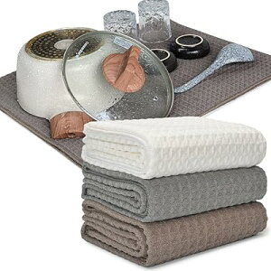 水切りタオル ティータオル 大判80*50cm 吸水 速乾 クロス 食器/お皿/ 鍋拭き (グレー1枚コーヒー1枚ホワイト1枚)