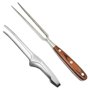 カービングフォークとトング 2本セット ステンレス鋼 キャンプ バーベキュートングとフォークセット 肉用フォーク キッチン アウトドア 焼肉 パスタ 揚げ物 料理用トング BBQ, CJ-034