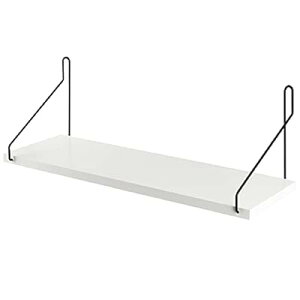 ウォールシェルフ 天然木 壁掛け棚 鉄製 ワイヤー壁棚 賃貸 飾り棚 壁面収納 無痕釘 ネジ 木製 (ブラック, 30cm)