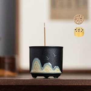 お香立て 線香立て 香炉 オシャレ 陶磁器 お香たて 御洒落 金属網付き 香取線香立て お香 セット 線香 ミニ コーン 香立て 線香立て 仏壇 ヨガ 読書 ペット リラックス (黒-山水)