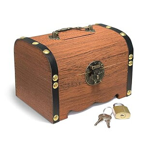 宝箱 南京錠 付き 「アンティーク調 / 小物入れ 貯金箱 としても」 ブラウン