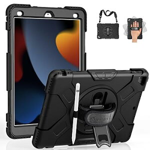 ipad 9���� �P�[�X ipad 10.2�C���` ��9/8/7����i2021/2020/2019�j �S�g�ی�P�[�X �ϏՌ� ��� �h�o 360°��]ipad �X�^���h �y�����[ �V�����_�[/�n���h�X�g���b�v �S�ʕی�J�o�[ (�u���b�N)