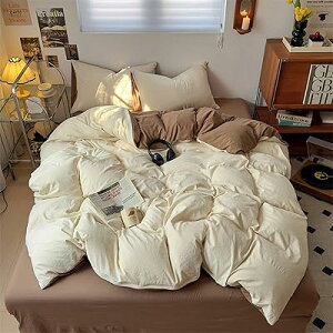 布団カバー 3点セット シングル ベージュ・ブラウン 掛け布団カバー ボックスシーツ 枕カバー 洋式・和式兼用 2方向ジッパー マイヤール 100%マイクロファイバー ピーチスキン加工 洗い替