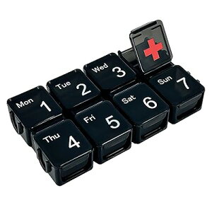 ピルケース 1週間 コンパクト 薬 カレンダー 1週間 ピルケース 1週間 1日1回 お薬ケース 1週間 ピルケース 曜日 薬ケース 持ち運び ピルケース 小分け 薬入れポーチ (ブラック)