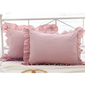 枕カバー フリル まくらカバー 35x50 2枚セット ピーチスキン加工 封筒式枕カバー かわいい 洗える おしゃれ オールシーズン ピローケース 通気 速乾 ピンク