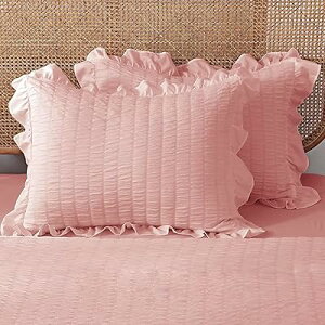 枕カバー 2枚セット ピローケース 43x63 かわいい フリル シアサッカー生地 封筒式 まくらかばー 優しい肌触り 柔らかい 洗い替え 速乾タイプ ピーチスキン加工 四季通用 ピンク フリル