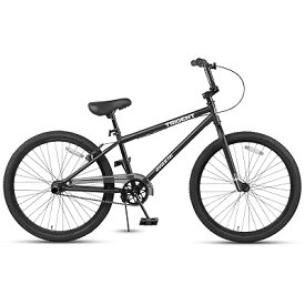 TRIDENT レースBMX自転車 BMX RACINGレーシング初心者向き練習用BMX ジュニアサイズ 街乗り自転車 ファットタイヤ 取り外し可能チェーンケース キックスタンド/前後輪ブレーキ/ペグ2本付き 24インチ マットブラック色
