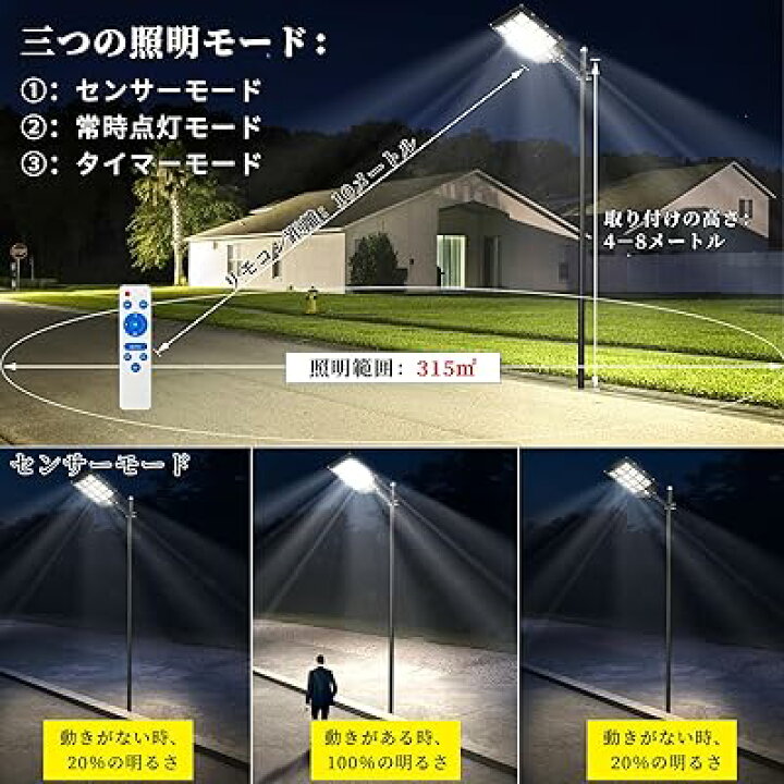 楽天市場】ソーラー街灯 2800W 288000LM ソーラーライト 街灯 外灯 