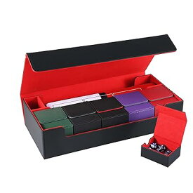 デッキケース トレカケース カードケース プレマ ダメカン 収納ケース トップローダー収納 「 遊戯王 ポケカ MTG 各種 カードゲーム に使用可能 」(黒（内装赤）)