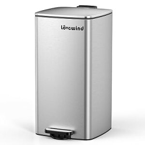 蓋付きキッチンゴミ箱、30L 足踏み式ゴミ箱 キッチン 寝室 ホームオフィス用、30リットルゴミ箱 つや消しステンレススチールゴミ箱 ソフトクローズ蓋付き、シルバー