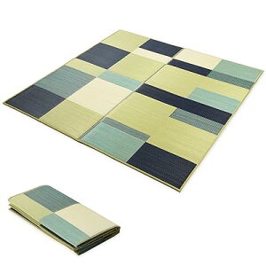 い草 ラグ ござ カーペット 191x191cm 厚手 ウレタン入り ふっくら 滑り止め付き 裏貼り クッション 和風 モダン おしゃれ 紋織 縁付き ブルー 抗カビ