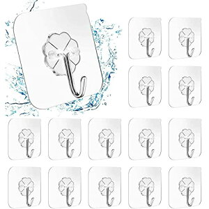 壁掛けフック 耐荷重10KG 工事不要 透明 粘着 強力 壁フック 貼り跡なし 穴開け不要 防水 防湿 キッチン トイレ 錆びない (15枚セット) T) (AA)