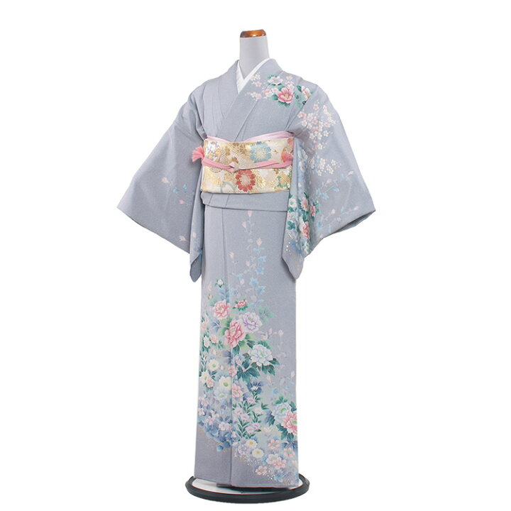 楽天市場】【レンタル】 訪問着 入学卒業 345 ブルーグレー/四季の花  