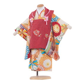 【レンタル】七五三 着物 2歳 女の子 フルセット 七五三レンタル 2歳女の子 二歳 女児 被布セットレンタル七五三 753 被布 小柄な3歳 着物レンタル セット 送料無料 2147赤 しぼり風 白菊雲取り