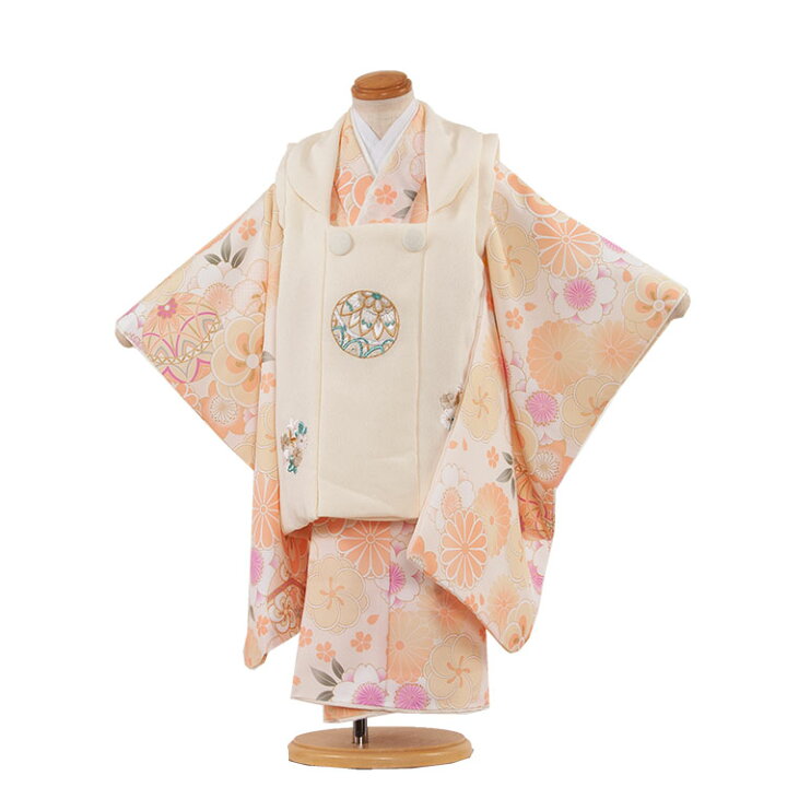 アンティークオレンジの梅の花が可愛らしい着物に新品被布セット 