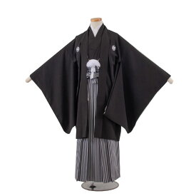 【レンタル】卒業式 袴 レンタル 男の子 小学生 卒業式 袴セット 定番の黒紋付-5（ jr1310 ） 10歳 11歳 12歳 13歳 6年生 十三参り 男児 小学校の卒業式 袴レンタル 小学校卒業式 結婚式 イベント 着物レンタル 往復送料無料 新品足袋プレゼント