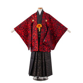 【レンタル】【かんたん着付け袴】赤地 羽根 1724 小学校 卒業式 13参り 羽織袴 13歳 セット 袴 男の子 男の子 フルセット レンタル 簡単着付け 13歳男の子 はかま 男児 袴セット おしゃれ 和装　貸衣装 新品足袋プレゼント ★往復送料無料★