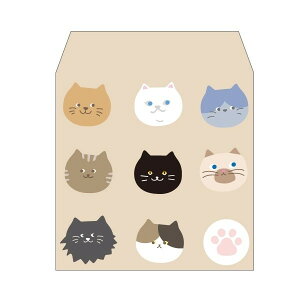 ニャーフェイス(猫)/コイン用ポチ袋(小)5枚セット お年玉袋・ぽち袋・おしゃれでかわいい多目的祝儀袋