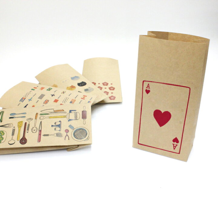 楽天市場 ハートのエース トランプ 紙袋 大 500枚入り クラフト紙製 おしゃれでかわいいペーパーバッグ 角底 京都かみんぐ 楽天市場店
