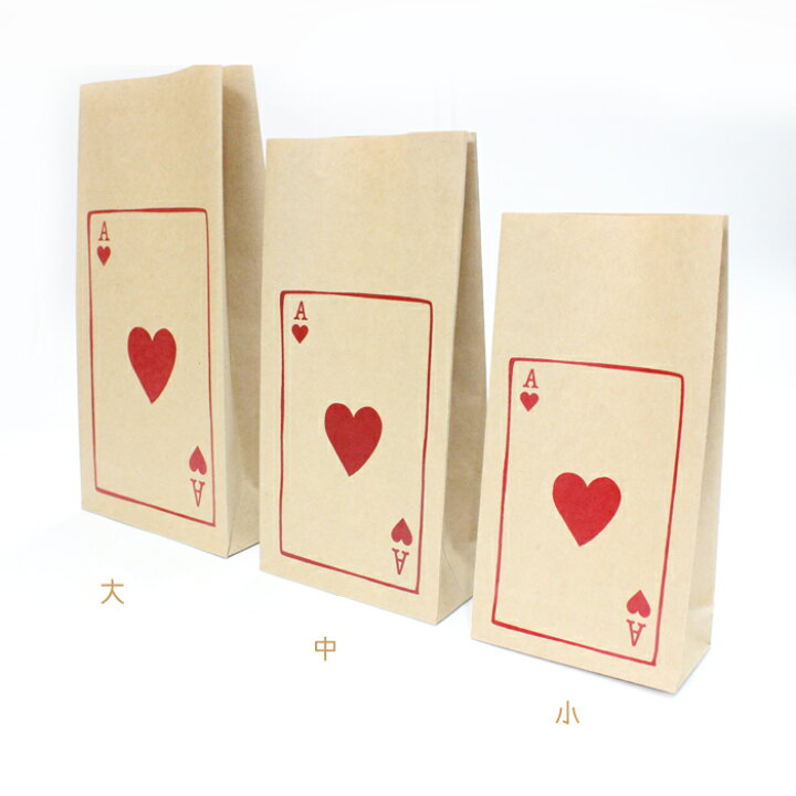 楽天市場 ハートのエース トランプ 紙袋 大 500枚入り クラフト紙製 おしゃれでかわいいペーパーバッグ 角底 京都かみんぐ 楽天市場店