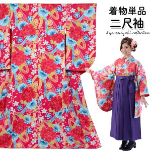 【小振袖(二尺袖)】着物 単品 卒業式 袴 ローズ オフ白 赤 ブルー 牡丹 のし 芍薬 選べる3種類 レディース レトロモダン