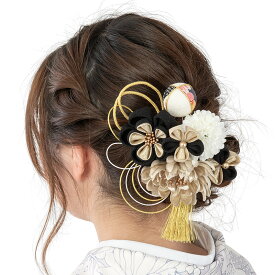 成人式 卒業式 袴 髪飾り 袴 黒 梅と金花 タッセル付 コーム・Uピン ヘアアクセサリー かみかざり 卒園式 七五三