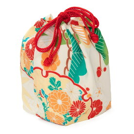 女の子 巾着 赤 白 雪輪に竹 着物用 浴衣用 バッグ かばん 七五三小物 卒園式 ネコポス便限定送料無料