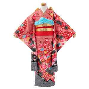 七五三 女の子 7歳 7才 着物 フルセット 女の子 着物 絵羽 四つ身 結び帯 14点セット 薄緑 赤 水色 紫 ピンク クリーム フルコーデ 購入