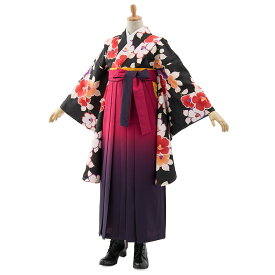 卒服 小学校卒業式 ジュニア 女の子 着物袴 セット 黒 桜色 ワインレッド 紫 椿 コーディネート 襦袢・袴下帯付 無地袴 グラデーション 小学生 140cm 150cm 女子 はかま